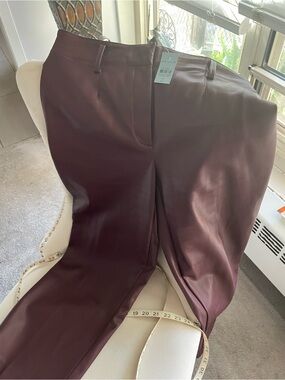 Ann Taylor Faux Leather Ankle Pants in Burgundy